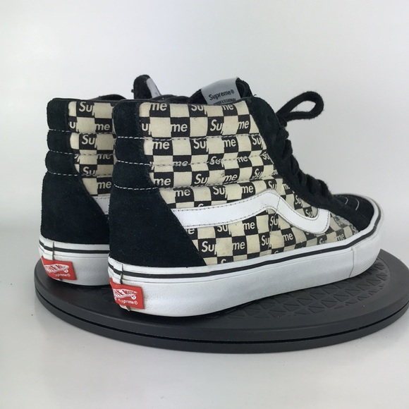 Vans x Supreme Sk8-Hi Pro Checkered Black/White Skate Shoes Men's Size 8.5 - Picture 5 of 16